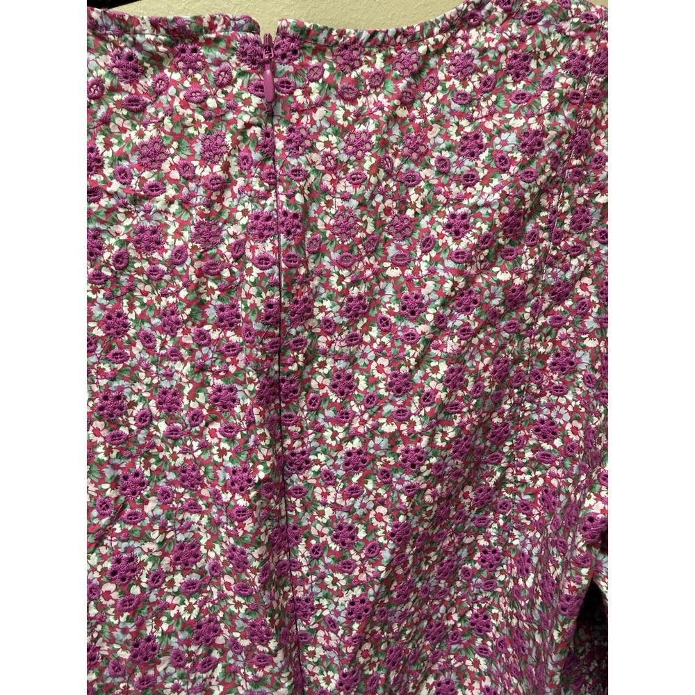 Maje Ryad Floral Puff Sleeve Ruched Mini Dress Fuchsia Pink Cotton Sz 38 US 6 - Picture 12 of 15